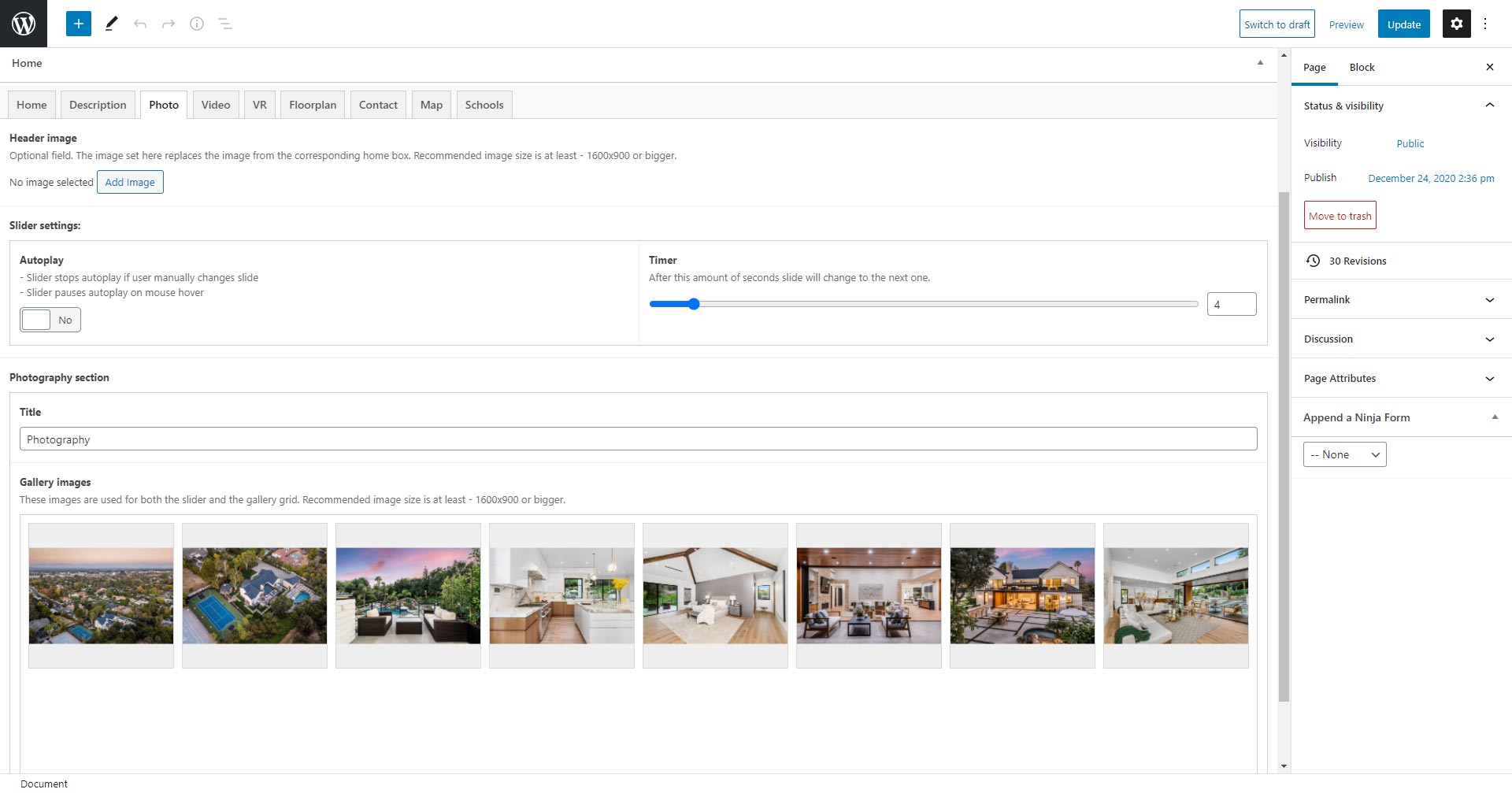Home page editing screen
